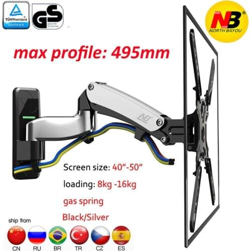 NB F450 aluminum air press Gas spring dual arm 40"-50" 8-16kg full motion lcd monitor mount wall stand riser VESA 400X400