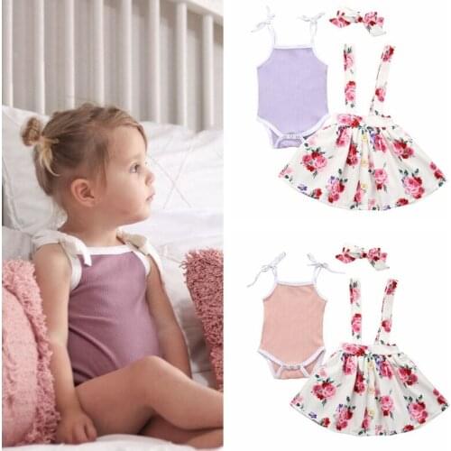 Hot Summer Toddler Kids Baby Girl Sleeveless Solid Tops Vest Flower Skirt Lovely Headband Fashion Outfits Clothes 3PCS