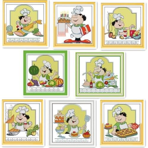 Small Cross Stitch Kit Cartoon Comic, Humorous Cook Delicious Meal Handmade Cotton Embroidered Cloth Cross Sewing Embroidery
