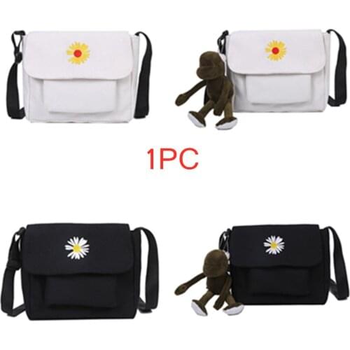1PC Ins Small Bag Female New Trendy Korean Version Cute Little Daisy Canvas Bag Student Shoulder Messenger Bag