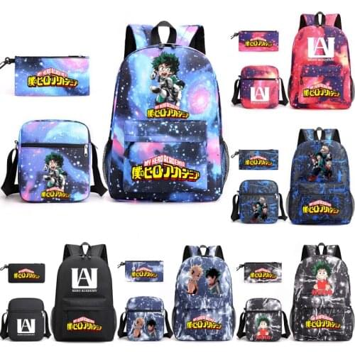 My Hero Academy 3PCS Backpack Girls Boys Pencil Box School Bag Anime Cartoon Backpack Laptop School Backpack Gift for Children