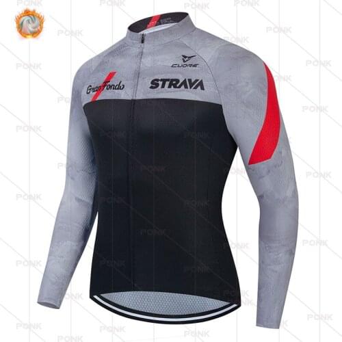 STRAVA 2021 Mens Pro Team Warm Jacket Winter Cycling Clothing Long Sleeve Jersey MTB Clothes Thermal Fleece Ropa Ciclismo