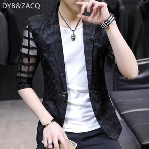 Mens Suit Summer Thin Seven Minute Sleeve Korean Version Slim Slim Sleeve Small Suit Jacket Trend Handsome Clothes