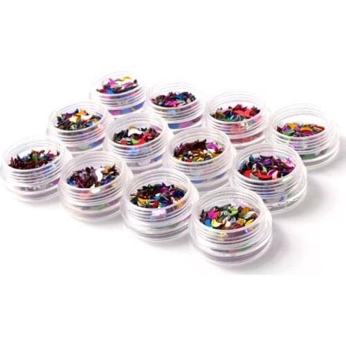 12 Pcs Mix Colors Acrylic Powder Dust Decoration Set For False Tips Nail Art Moon Shaped Decoration