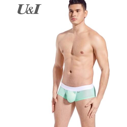 U & I underwear mens low-waisted small boxer shorts summer trend ultra-thin nylon transparent sexy U-convex design underwear