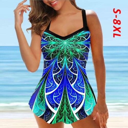 2021 new women push up tankini plus size 8XL swimsuit white floral bathing suits female big sizes swimwear bandeau monokini