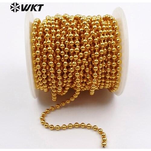 WT-RBC034 Wholesale Fashion High Quality 24K Metal Electroplated Brass Link Chain With Bead Brass Chain For Women Jewelry Supply