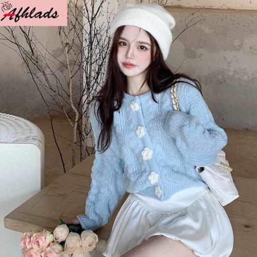 Autumn And Winter Round Neck Knitted Twist Flower Cardigan Sweater Coats Outerwear Womens Long Sleeved High Quality Jacket