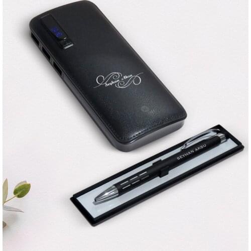 Personalized Is Black Pen and 12.000 Mah Powerbank Gift Seti-3