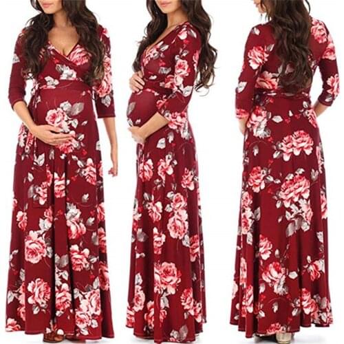 Maternity Dresses Maternity Cloth Pregnancy Dress Pregnant Dress Casual Printed Round Neck Pregnants Dress Comfortable Sundress