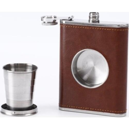 150pcs/Lot Hip Flask With Collapsible Embedded Cup 8oz/220ml 9oz/250ml Wine Bottle Alcohol Whisky Pocket Cup Stainless Steel