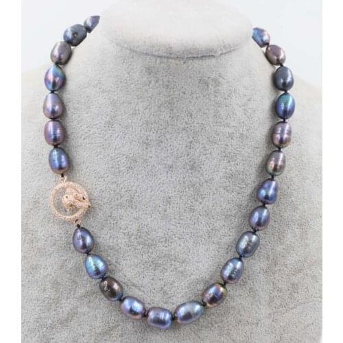 Freshwater pearl black egg 10-12mm necklace 18inch nature wholesale beads FPPJ fashion gift