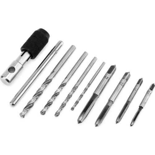 9Pcs T Type Machine Hand Screw Thread Taps Reamer with 4pcs M3-M6 Tap Set and 4pcs 2.5-5.2 Twist Drill Bits and T Type Wrench