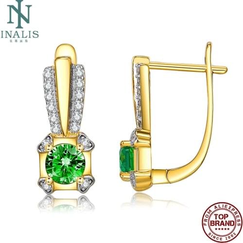 INALIS Gold Plated Stud Earrings For Women Square Green Copper Earring Female Wedding Fashion Jewelry Hot Selling Festival Gift