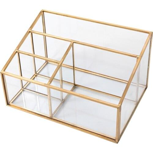 Glass Desktop Makeup Organizer Lipstick Brush Holder Sundries Cosmetic Storage Box Dust-Proof Makeup Jewelry Box