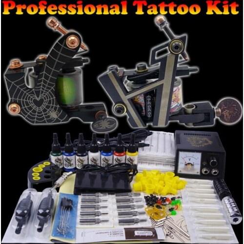 Tattoo permanent makeup kit permanent eyebrow lip 2 top tattoo gun 7 color inks YLT-48