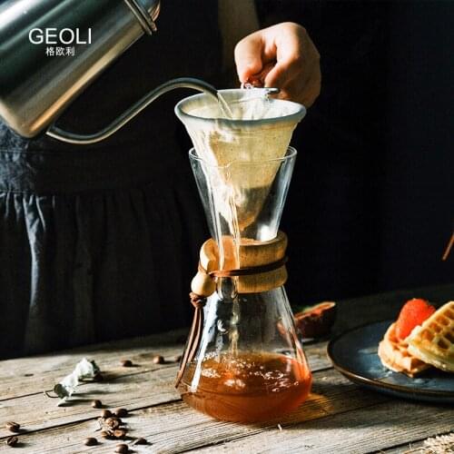 Heat Resistant Coffee Pot Coffee Maker Coffee Brewer Borosilicate Glass Stainless Steel Filter Anti-Scald Wooden Handle