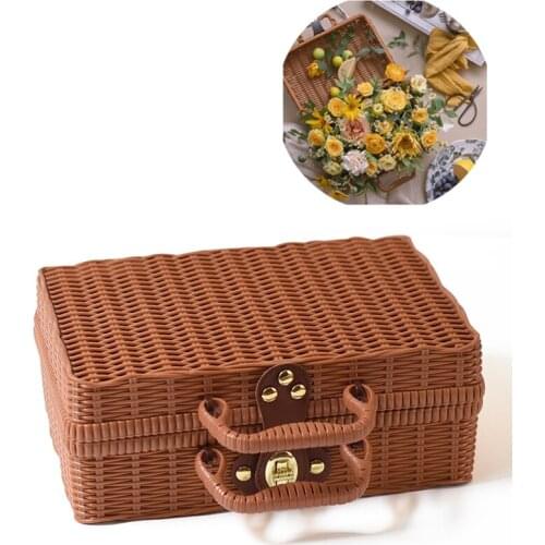 Handmade Woven Bamboo Flower Basket Artificial Flower Rattan Basket Home Storage Basket Garden Decor