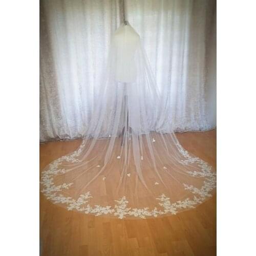 Vintage Long Lace Wedding Veil / Floral Cathedral Length Veil / Floral Lace Chapel Length Veil / Ivory Lace Flowery Veil / Winte