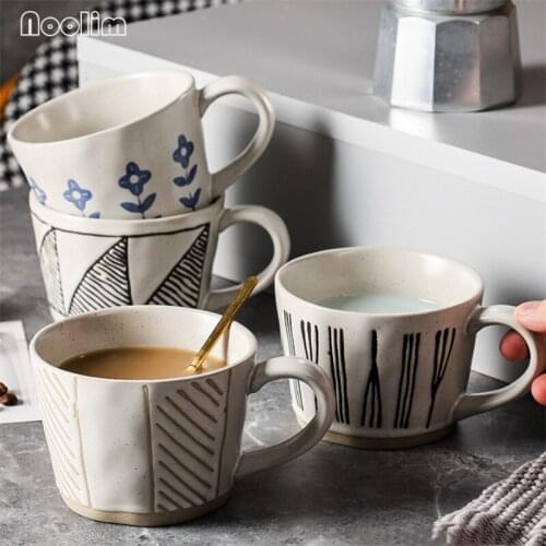 Japanese Coarse Pottery Hand Painted Retro Coffee Mugs Ceramic Large Capacity Breakfast Milk Mug Office Teacups Drinkware 300ML