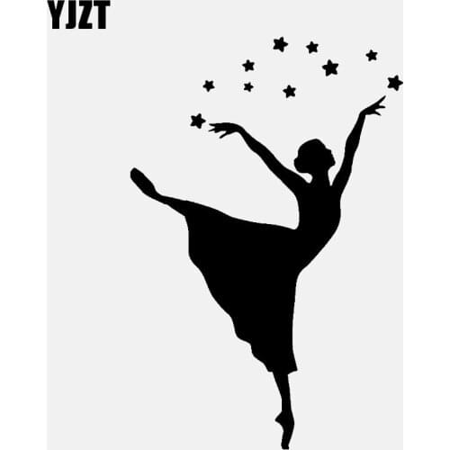YJZT 8.9CM*13.6CM Vinyl Decal Girl Dancer And Cute Stars Car Sticker Black/Silver C3-0698