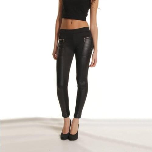 Top Sale Plus Size Women Fashion Sexy PU Leather Boots Pants Skinny Patchwork Zipper Leggings Black Summer Style