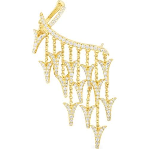 SLJELY 1pc Women Elegant 925 Sterling Silver Yellow Gold Color Multiple Dragon Tails Ear Bone Cuff Dangle Tassel Clip Earring