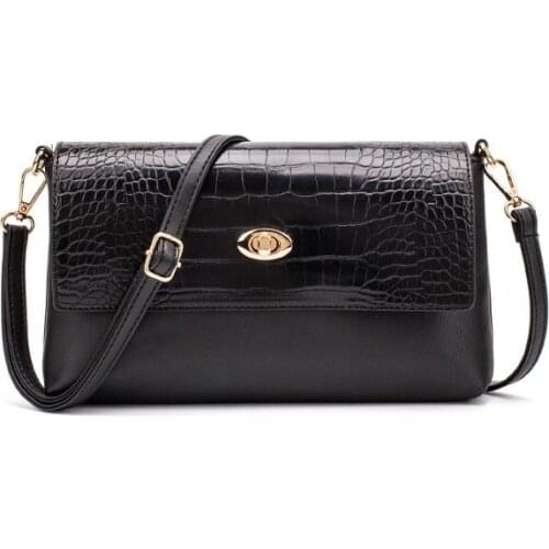 Retro Crocodile Pattern Women Messenger Bags Small PU Leather Crossbody Bags for Female Handbag Sling Bag Black