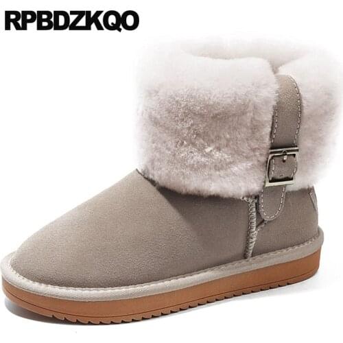 Winter women ankle boots 2021 round toe platform slip on comfortable fur flat brown short shoes casual black snow suede ladies