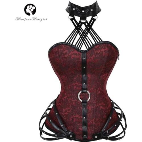 Womens Plus Size Burlesque Corsets Halter Steel Boned Steampunk Corset Tops Vintage Lace Up Gothic Clothing Bustier Goth Punk