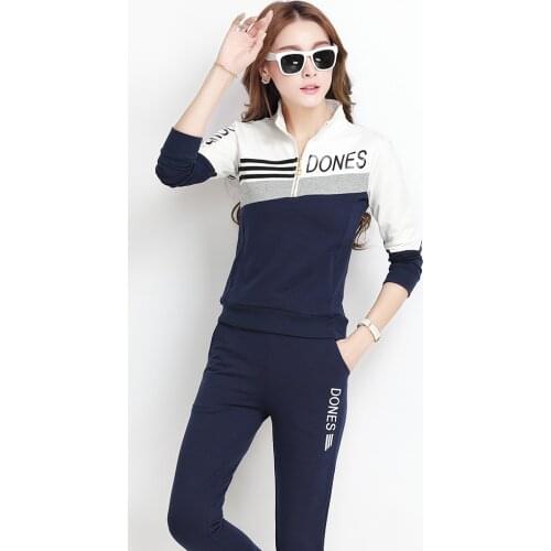 2021 Tracksuits Women Elegant Two-Pieces Suit Sets Female Spring Fall Stand Collar Tops& Pant Zip Joggers Women SportsSuit M-3XL