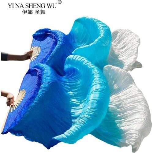 Hot Sell Cheap Kid Women Belly Dancing Fan 1 Pair Gradient Color Dancer Practice Long Imitation Silk Fans 120/150/180x90cm