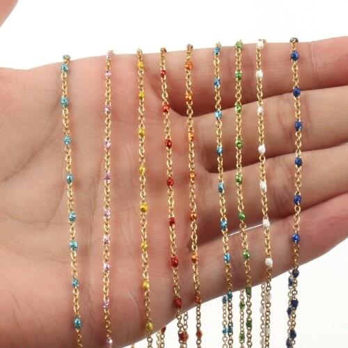 1 Meter Gold Plated Wire Wrapped Rosary Chain Necklace Drop Oil Beaded Brass Chains For DIY Bracelet Jewelry Making Accessories