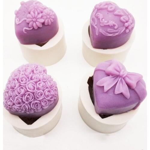 1pc Lovely Heart Rose Flower Silicone Soap Mold DIY Fondant Cake Form Soap Making Supplies 3d Handmade Decorating Mould Tools