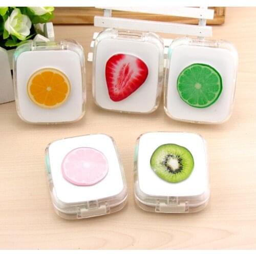 10pcs High quality DIY Cute Color Fruit series strawberry Orange lemon Contact Lens Case With mirror Partner box 7.5*6.3*2cm