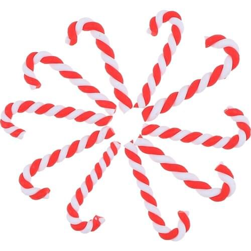 10Pcs Cute Clay Christmas Red White Candy Cane Craft Home Christmas Decoration Resin Flatback Cabochons Scrapbooking