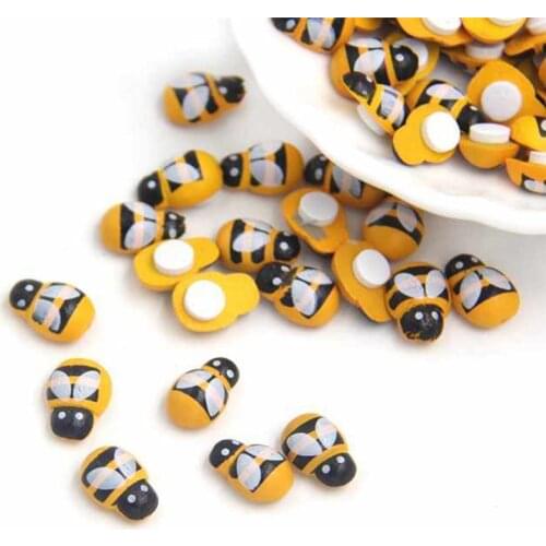 100pcs/set Yellow Bee Wooden Ladybug Sponge Self-adhesive Stickers Fridge/Wall Sticker Kids Scrapbooking Baby Toy Decoration13mm