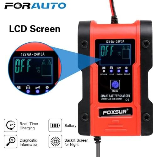 12V-24V 6A For Car Motorcycle Lead Acid Battery Agm Gel Intelligent Pulse Charge Maintainer & Desulfator Car Battery Charger