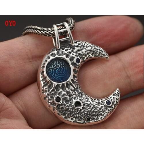2021 new s925 sterling silver retro universe galaxy pendant men and women fashion creative design sense moon pendant Thai silver