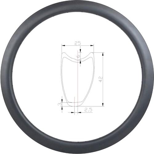 340g 700c 42mm asymmetric road disc carbon rim tubular 25mm wide U shape disk brake wheel UD 3K matte glossy 20H 24H 28H 32H 36H