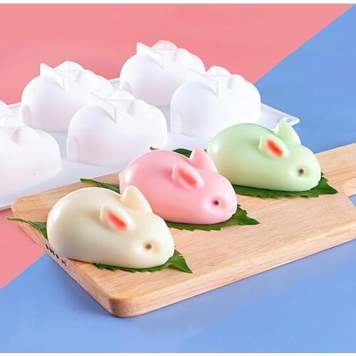 6 Holes Cartoon Mould Rabbit Mousse Cake Molds Pudding Jelly Mold Creative Chocolate Dessert Soap Silicone Mold Baking Abrasive