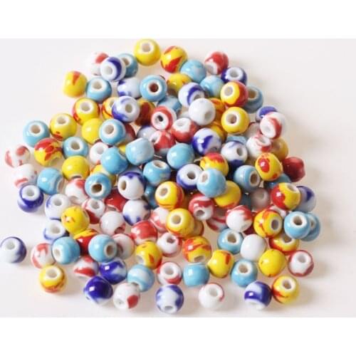 50pcs 8mm Round Ceramic Beads Handmade Loose Beads 3mm Hole Bead For Jewelry Making