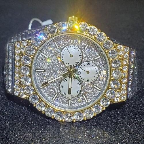 Hip Hop MISSFOX Top Brand Luxury Mens Watches Diamond Stainless Steel Fully Iced Out Watch Men Luminous Hand Quartz Wristwatches