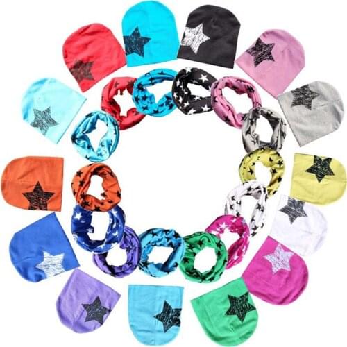 New Stars Baby Girl Hat with Ring Scarf Candy Color Baby Turban Cap for Boys Children Infant Cotton Hat Accessories 24 Colors
