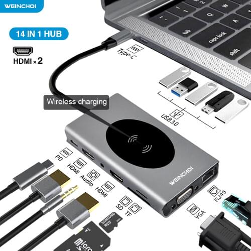 USB Type C HUB To HDMI-compatible Adapter Docking Station OTG Vga RJ45 Lan Multi USB PD 3.0 USB-C for MacBook Pro Air 4KSplitter