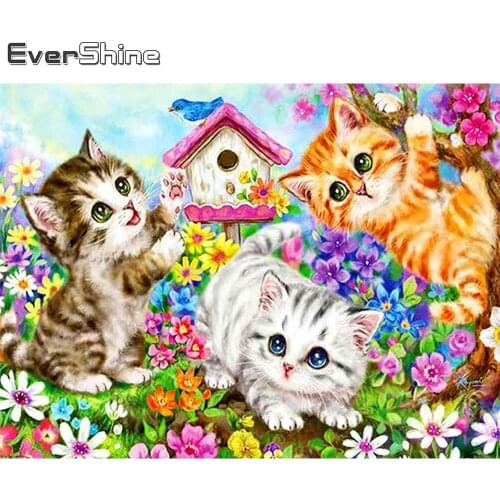 Evershine 5D DIY Diamond Embroidery Cat Cross Stitch Kit Diamond Painting Animals Full Square Round Mosaic Handicrafts