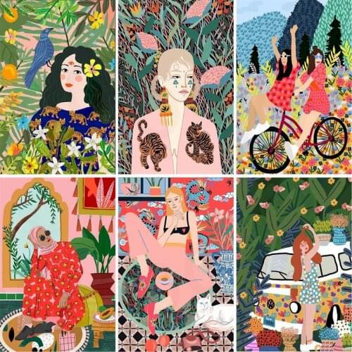 GATYZTORY DIY Painting By Numbers Kits Long Hair Cool Girl Figure Oil Paints Acrylic Cnavas Home Bedroom Wall Artcraft Picture