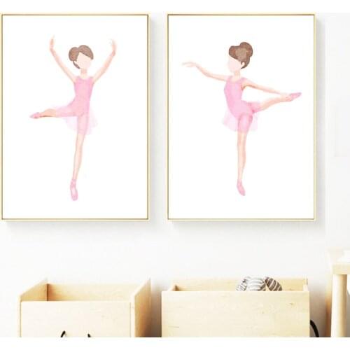 Pink Ballet Dancing Girl Figure Painting Wall Art Canvas Painting Nordic Posters And Prints Wall Pictures Kids Room Home Decor