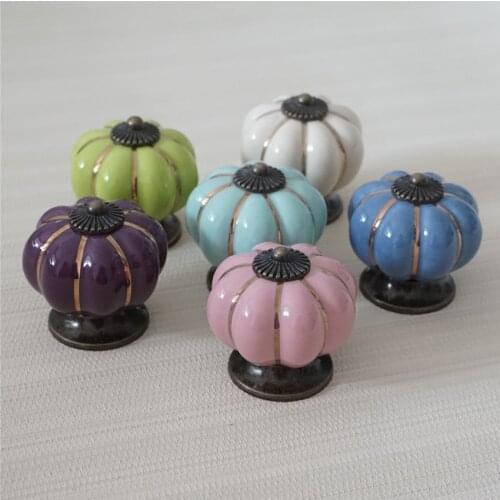 Ceramic Pumpkin Kitchen Cabinet Knobs Dresser Knob ColorfulDrawer Knobs Pulls Cupboard Pulls Handles Blue Purple Green Pink