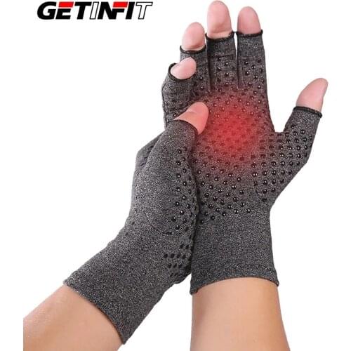 Getinfit Compression Gloves with Grips Fingerless Gloves for Arthritis Hands for Open Finger Gloves for Arthritic Pain Relief